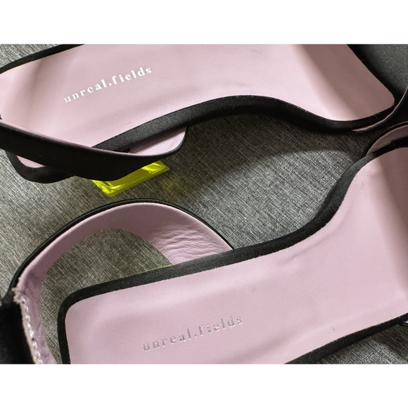 Unreal Fields Simone Black Sandals Acrylic Heel Green Size Eu 40 Us 9 - Picture 5 of 13